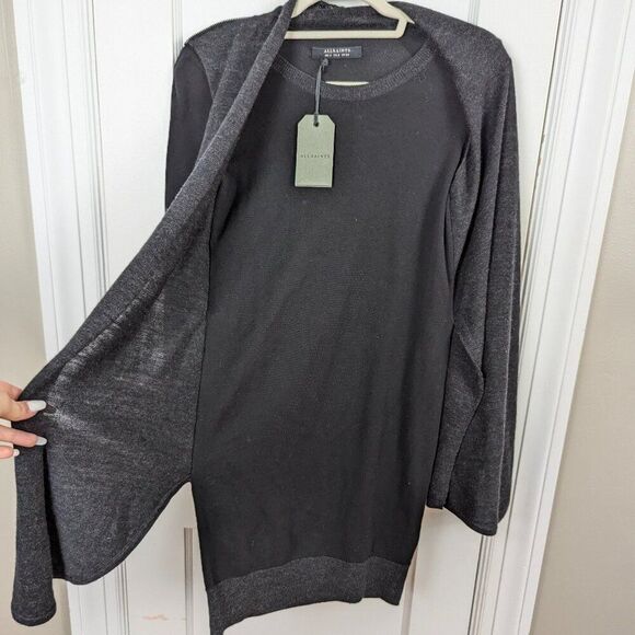 ALLSAINTS | Black Drina Wool Draped Long Sleeve Dress Size US2 - Picture 7 of 15